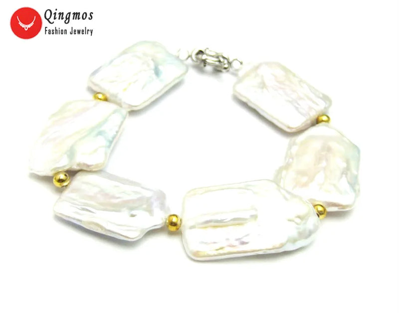 Qingmos Rectangle Freshwater Pearl Bracelet 7.5''