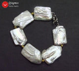 Qingmos Rectangle Freshwater Pearl Bracelet 7.5''