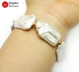 Qingmos Rectangle Freshwater Pearl Bracelet 7.5''