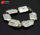 Qingmos Rectangle Freshwater Pearl Bracelet 7.5''