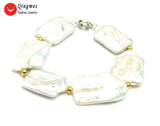 Qingmos Rectangle Freshwater Pearl Bracelet 7.5''