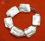 Qingmos Rectangle Freshwater Pearl Bracelet 7.5''