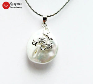 Qingmos Pink Pearl Pendant Necklace for Women with Chokers Chain