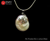 Qingmos Pink Pearl Pendant Necklace for Women with Chokers Chain