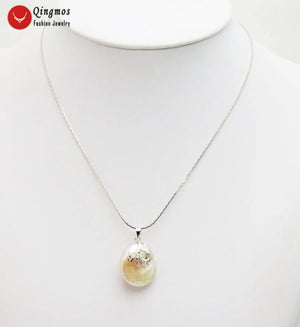 Qingmos Pink Pearl Pendant Necklace for Women with Chokers Chain