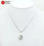 Qingmos Natural Pearl Pendant Necklace for Women with 20mm Oval Pearl