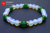 Qingmos Opal & Pink Jade Bracelet for Women 8'' Fine Jewelry
