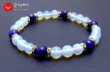 Qingmos Opal and Rose Pink Jade 8'' Bracelet Fine Jewelry