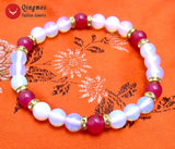 Qingmos Opal and Rose Pink Jade 8'' Bracelet Fine Jewelry