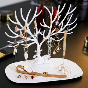 Qingwen Deer Jewelry Display Stand Tray Tree Storage Organizer Holder