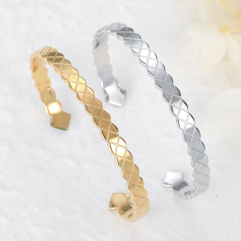 Stainless Steel Wave Cuff Bangle Bracelet for Women