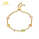 Colorful Enamel Name Bracelet Stainless Steel Jewelry Gift