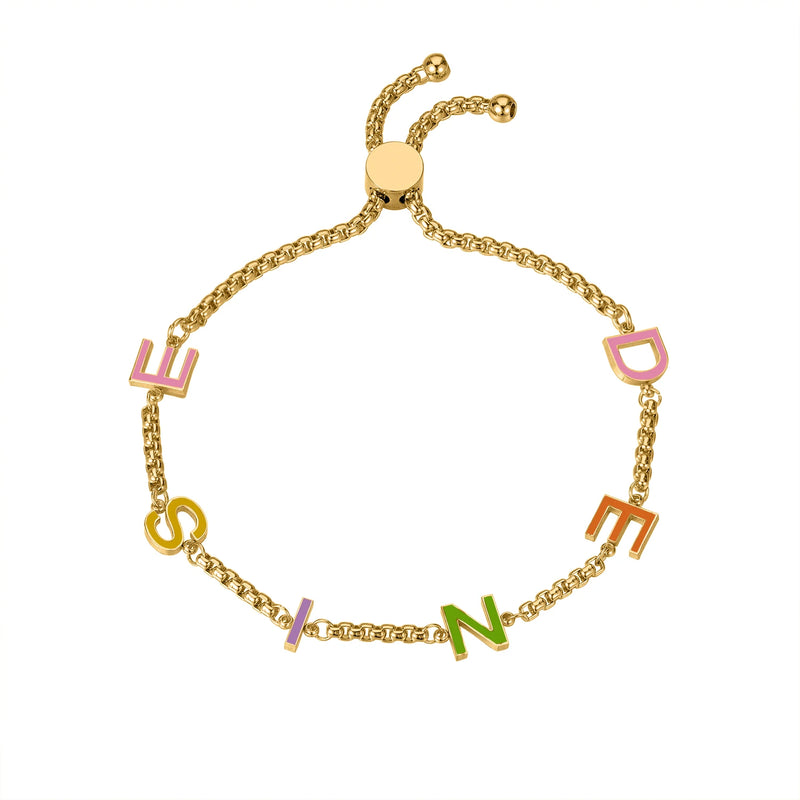 Colorful Enamel Name Bracelet Stainless Steel Jewelry Gift