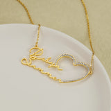 Double Name Necklaces with Iced Heart Stainless Steel Chain Personalized Jewelry