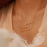 Double Name Necklaces with Iced Heart Stainless Steel Chain Personalized Jewelry