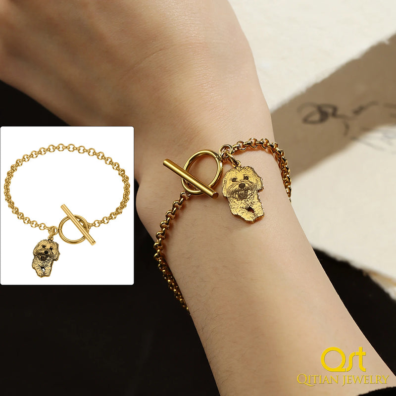 Personalized Pet Bracelet Stainless Steel Chain Engrave Pet Photo Women