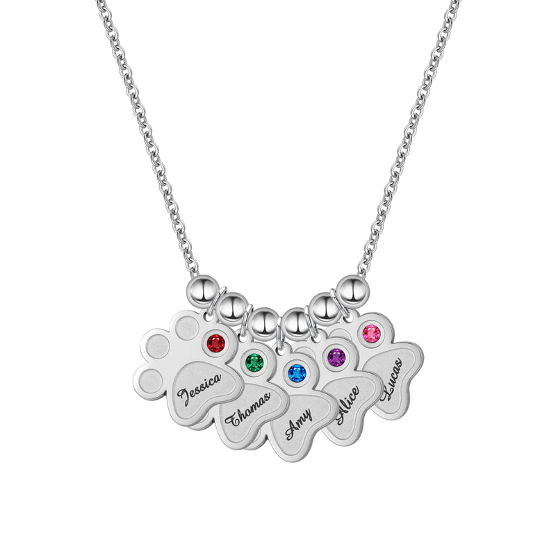 Engraved Dog Paw Necklace Personalized Pet Name Family Pendant Chain Jewelry