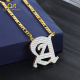 Gothic Initial Letter Necklace Double Plated Stainless Steel Pendant