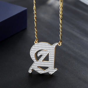 Gothic Initial Letter Necklace Double Plated Stainless Steel Pendant