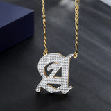 Gothic Initial Letter Necklace Double Plated Stainless Steel Pendant