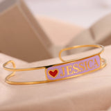 Custom Enamel Name Charm Bracelet Stainless Steel Women's Jewelry Gift