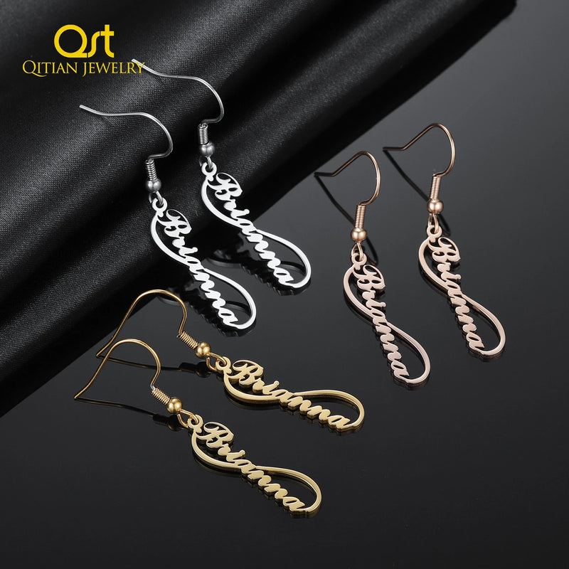 Personalized Name Earrings - Name Plate Earring - Infinity Drop Earrings