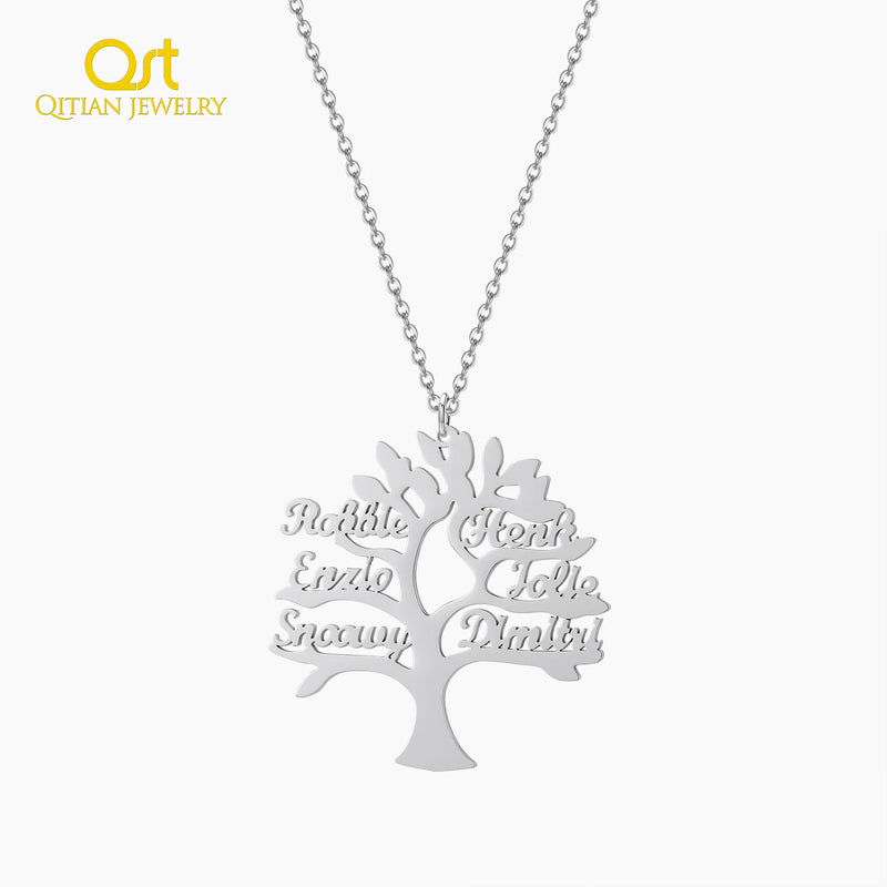 Personalized Tree of Life Necklace, Stainless Steel Pendant Chain