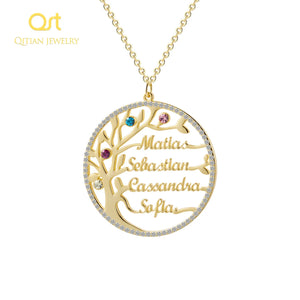 Family Tree Crystal Necklace BirthStone Stainless Steel Chain