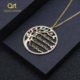 Family Tree Crystal Necklace BirthStone Stainless Steel Chain