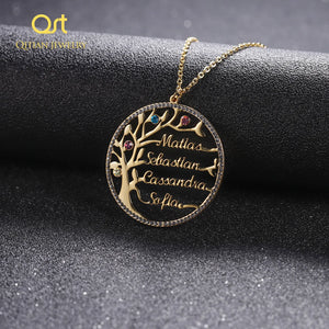 Family Tree Crystal Necklace BirthStone Stainless Steel Chain