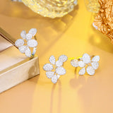 CZ Silver Adjustable Leaf Flower Ring Women Wedding Jewelry F094