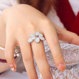 CZ Silver Adjustable Leaf Flower Ring Women Wedding Jewelry F094