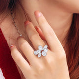 CZ Silver Adjustable Leaf Flower Ring Women Wedding Jewelry F094