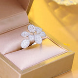 CZ Silver Adjustable Leaf Flower Ring Women Wedding Jewelry F094