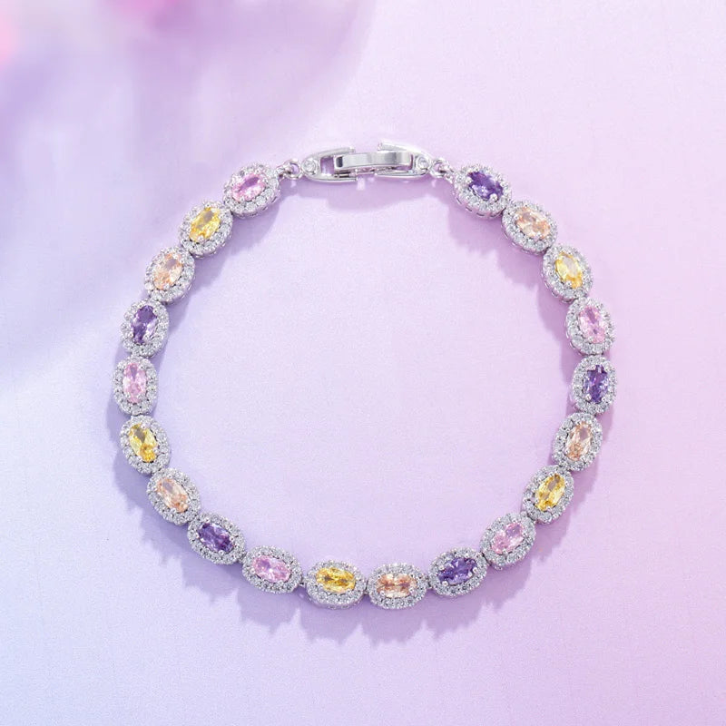 Colorful Micro Pave CZ Women Tennis Chain Cuff Bracelet S013