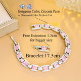 Pink CZ Silver Cuban Chain Bracelet Women's Party Jewelry S037