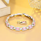 Pink CZ Silver Cuban Chain Bracelet Women's Party Jewelry S037