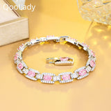 Pink CZ Silver Cuban Chain Bracelet Women's Party Jewelry S037