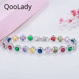 Rainbow CZ Crystal Tennis Bangle Bracelet for Women Lady Party
