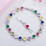 Rainbow CZ Crystal Tennis Bangle Bracelet for Women Lady Party