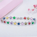 Rainbow CZ Crystal Tennis Bangle Bracelet for Women Lady Party