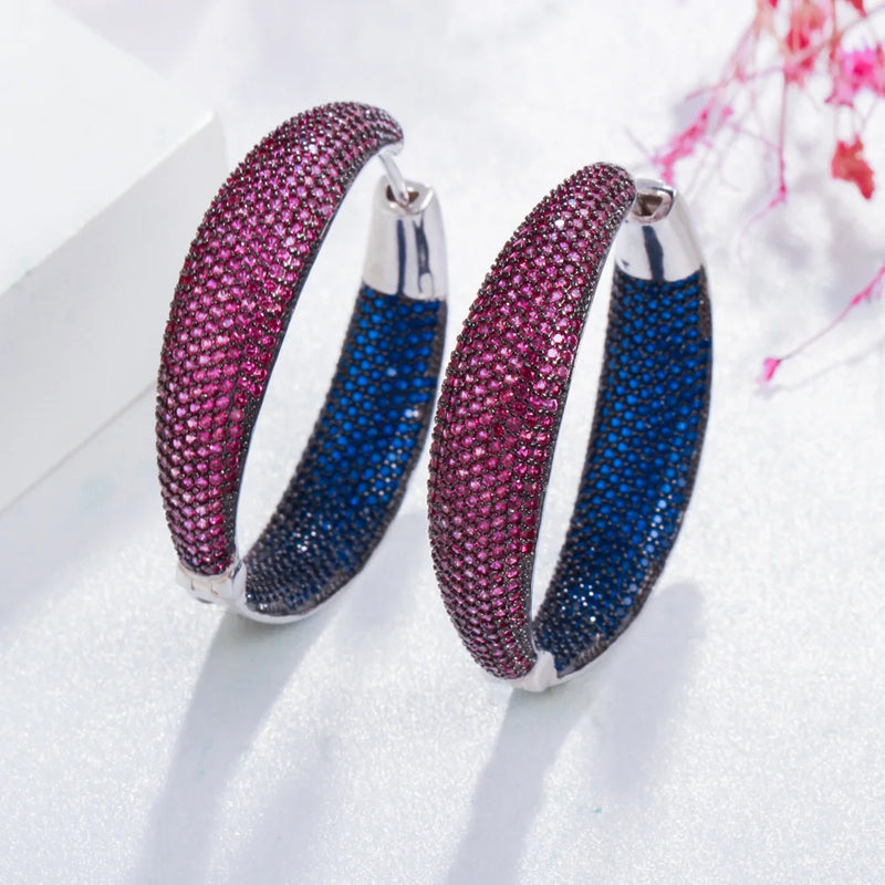 Red Cubic Zirconia Big Circle Hoop Earring Wedding Jewelry E255