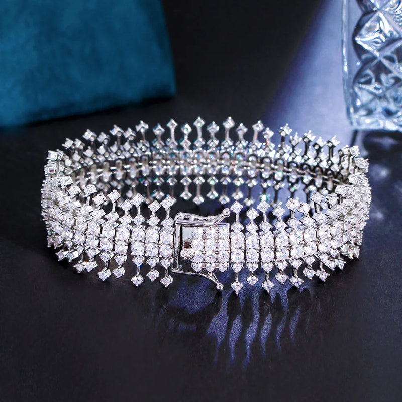 Big Cubic Zirconia Wide Bridal Bracelet for Women S038
