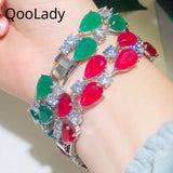 Red Cubic Zircon Stone Wide Bracelet for Women Wedding Party Dress Accessories