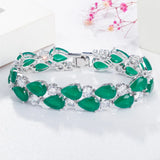 Red Cubic Zircon Stone Wide Bracelet for Women Wedding Party Dress Accessories