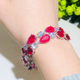 Red Cubic Zircon Stone Wide Bracelet for Women Wedding Party Dress Accessories