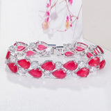 Red Cubic Zircon Stone Wide Bracelet for Women Wedding Party Dress Accessories