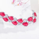 Red Cubic Zircon Stone Wide Bracelet for Women Wedding Party Dress Accessories