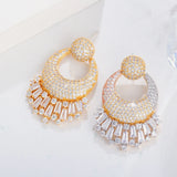 18k Micro Pave Full CZ Stone Round Dangle Earrings for Women