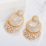 18k Micro Pave Full CZ Stone Round Dangle Earrings for Women
